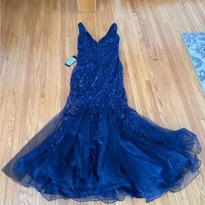 Ever Pretty Navy Blue Sequin Mermaid Prom Dress